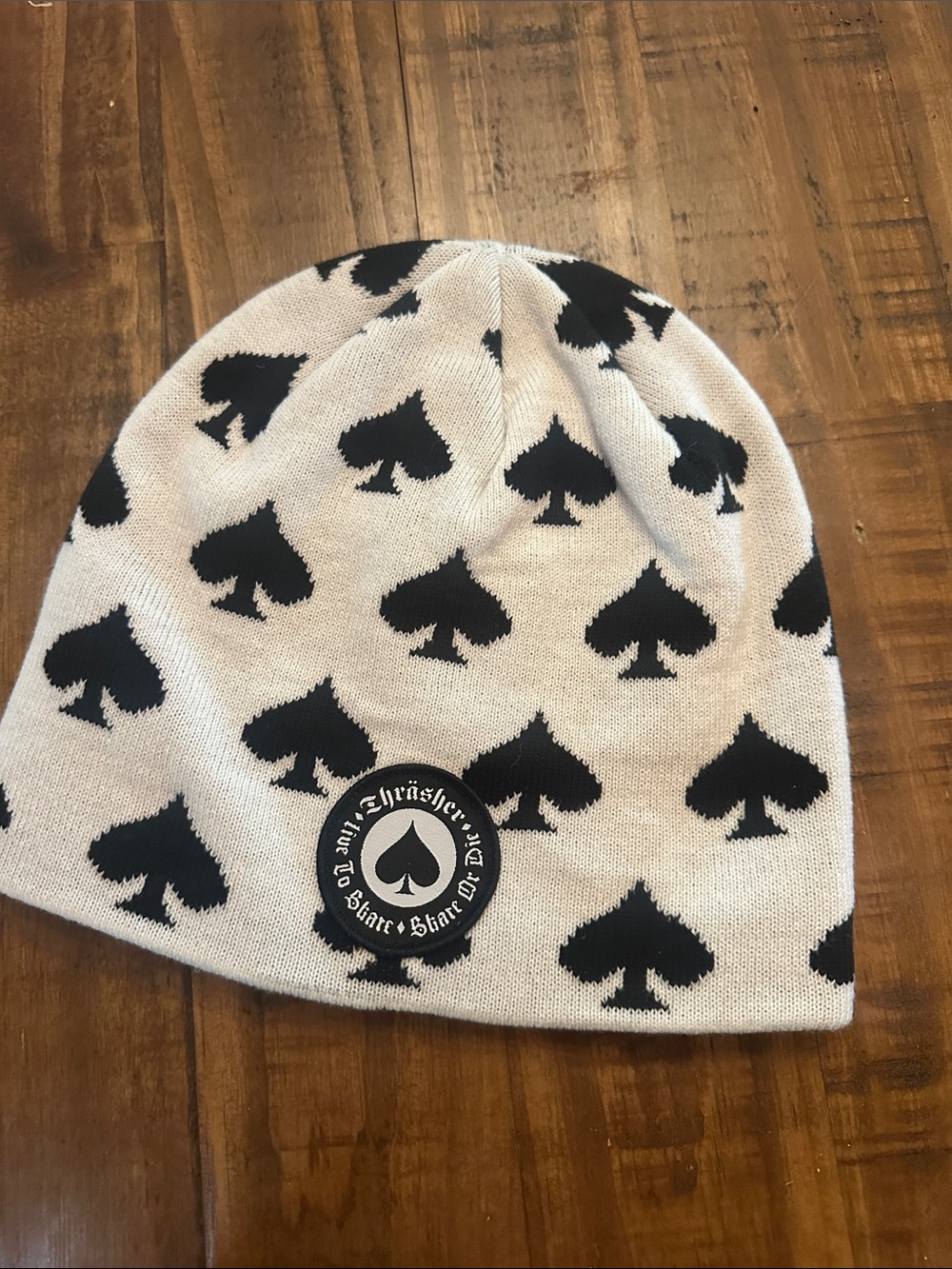 THRASHER White Spade Knit Beanie Hat